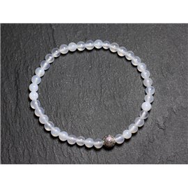 Pulsera de piedras semipreciosas ágata blanca 4mm y perla plateada 
