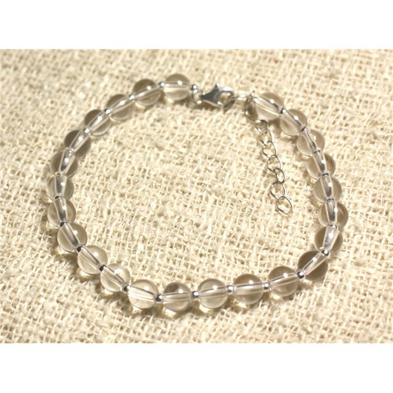 Bracelet Argent 925 et Pierre - Cristal de Roche Quartz 6mm