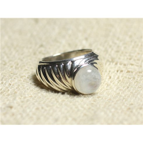N121 - Bague Argent 925 et Pierre - Pierre de Lune Rond 9mm 