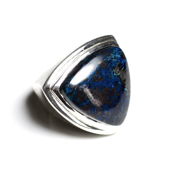 N347 - Bague Argent 925 et Pierre - Azurite Triangle 25mm 