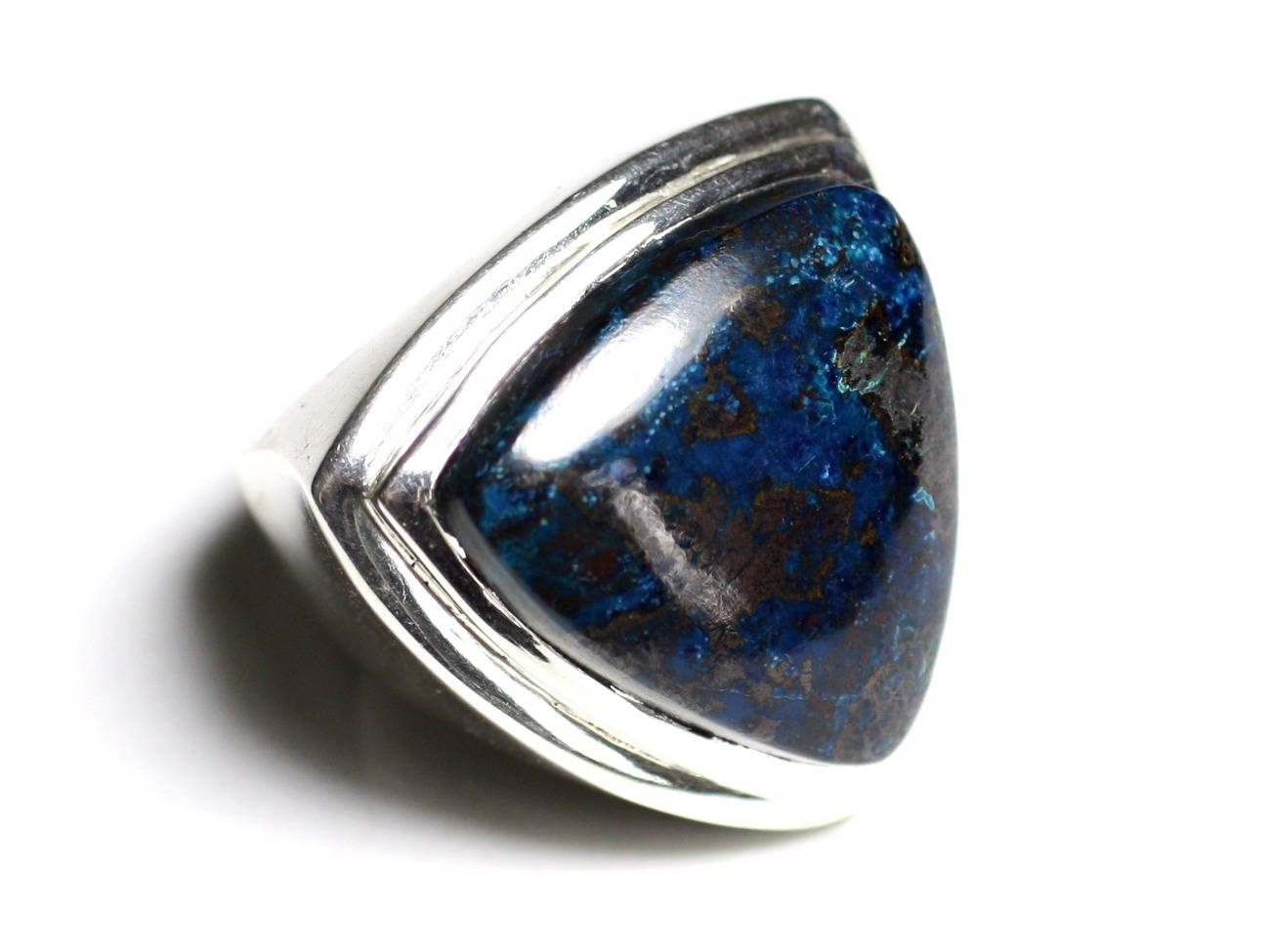 N347 - Bague Argent 925 et Pierre - Azurite Triangle 25mm 