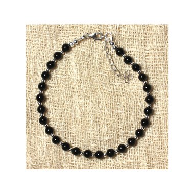 Bracelet Pierre et Argent 925 Onyx Noir 4mm 