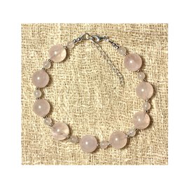 Bracelet 925 Silver and Stone - Rose Quartz 10 and 4mm 