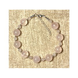 Pulsera Plata 925 y Piedra - Cuarzo Rosa de 10 y 4 mm 