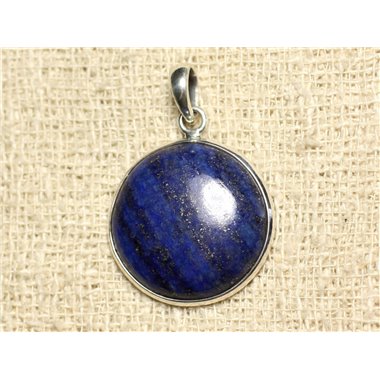 N38 - Pendentif Argent 925 et Pierre - Lapis Lazuli Rond 25mm 