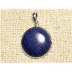 N38 - Pendentif Argent 925 et Pierre - Lapis Lazuli Rond 25mm 