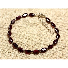 Bracelet 925 Silver and Stone - Garnet Faceted Marquises 8mm 