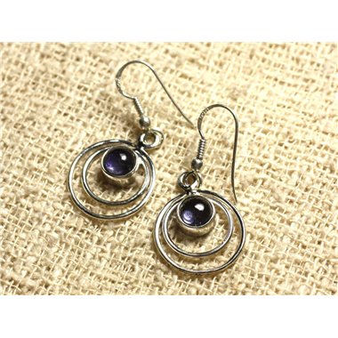 BO202 - Boucles d'Oreilles Argent 925 Cercles 16mm - Tanzanite Ronds 6mm 