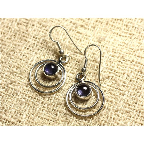 BO202 - Boucles d'Oreilles Argent 925 Cercles 16mm - Tanzanite Ronds 6mm 