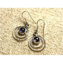 BO202 - Sterling Silver 16mm Circles Earrings - 6mm Round Tanzanite 