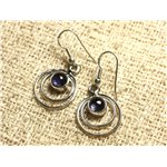 BO202 - Boucles d'Oreilles Argent 925 Cercles 16mm - Tanzanite Ronds 6mm 