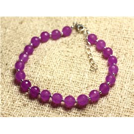 Armband 925 Zilver en Steen - Jade Violet Roze Fuchsia Facet 6mm 