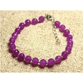 Bracelet 925 Silver and Stone - Jade Violet Pink Fuchsia Faceted 6mm 