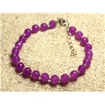 Bracelet Argent 925 et Pierre - Jade Violette Rose Fuchsia Facettée 6mm 