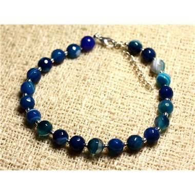 Bracelet Argent 925 et Pierre - Agate Bleue Facettée 6mm