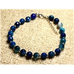 Bracelet Argent 925 et Pierre - Agate Bleue Facettée 6mm