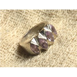 N230 - 925 Silver Ring with Stones - Faceted Marquises Amethyst 8x4mm T54 