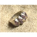 N230 - Bague Argent 925 et Pierres - Améthyste Facettée Marquises 8x4mm T54 