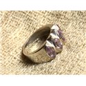 N230 - Bague Argent 925 et Pierres - Améthyste Facettée Marquises 8x4mm T54 