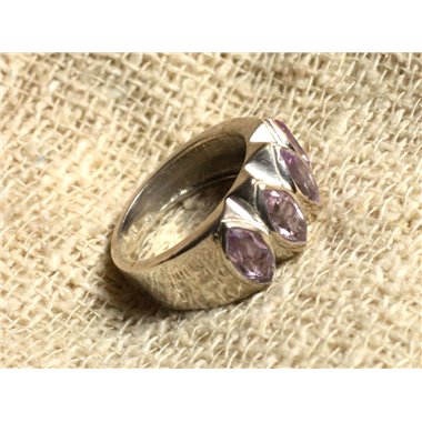 N230 - Bague Argent 925 et Pierres - Améthyste Facettée Marquises 8x4mm T54 