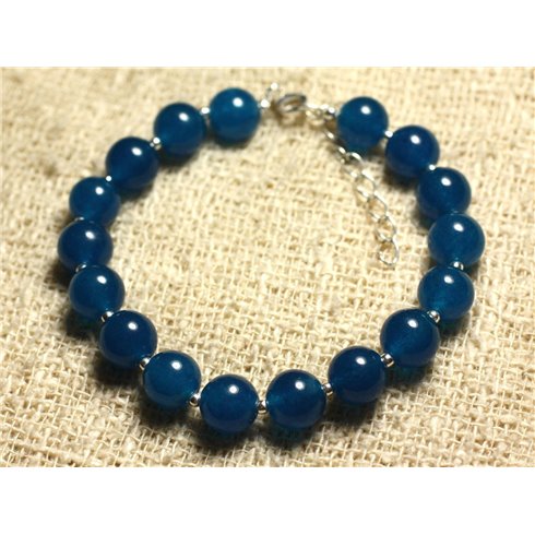 Bracelet Argent 925 et Pierre - Jade Bleue 8mm