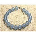 Bracelet Argent 925 et Pierre - Jade Bleue 8mm 