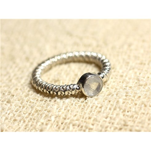 N225 - Bague Argent 925 et Pierre de Lune Facettée Rond 6mm