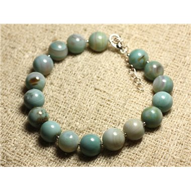 Bracelet Argent 925 et Pierre semi précieuse - Agate Turquoise10mm 