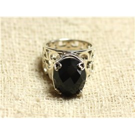 n111 - Bague Argent 925 et Pierre - Onyx Noir Ovale Facetté 16x12mm  n111 - Bague Argent 925 et Pierre - Onyx Noir Ovale Facetté 16x12mm