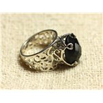 n111 - Bague Argent 925 et Pierre - Onyx Noir Ovale Facetté 16x12mm 