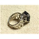 n111 - Bague Argent 925 et Pierre - Onyx Noir Ovale Facetté 16x12mm 