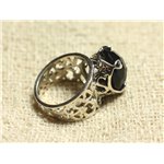 n111 - Bague Argent 925 et Pierre - Onyx Noir Ovale Facetté 16x12mm 