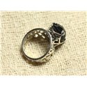 n111 - Bague Argent 925 et Pierre - Onyx Noir Ovale Facetté 16x12mm 