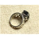 n111 - Bague Argent 925 et Pierre - Onyx Noir Ovale Facetté 16x12mm 