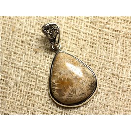 N2 - Pendant Silver 925 and Stone - Fossil Coral Drop 24x20mm 