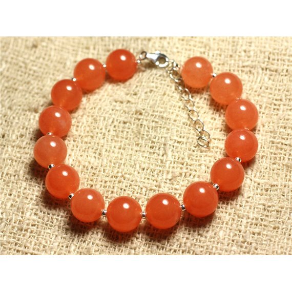 Bracelet Argent 925 et Pierre - Jade Orange 10mm 