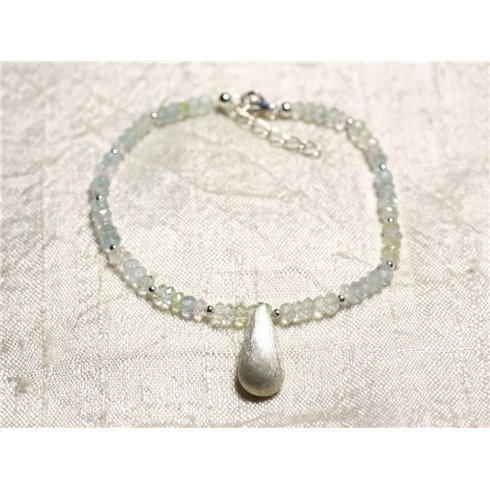 Bracelet Argent 925 et Pierre - Aigue Marine Kunzite rondelles facettées 3mm