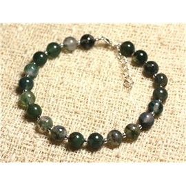 Bracelet Silver 925 and Stone - Moss Agate 6mm 