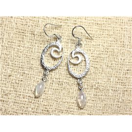 BO227 - Pendientes de plata y piedra 925 - Colgante en espiral de 41 mm Piedra de luna arcoíris 