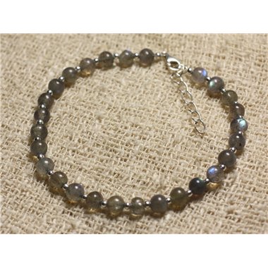 Bracelet Argent 925 et Perles de Pierre Labradorite Boules 4-5mm