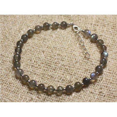 Bracelet Argent 925 et Perles de Pierre Labradorite Boules 4-5mm