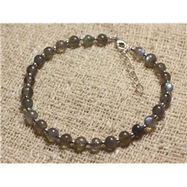 Bracelet 925 Silver and Labradorite Stone Beads Balls 4-5mm
