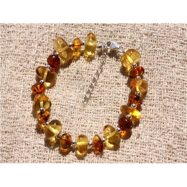 Bracelet Argent 925 et Ambre Baltique - Miel et Cognac Rondelles 8-14mm