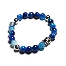 Buddha und Halbedelstein Armband - Blauer Achat 