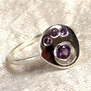 N226 - Bague Argent 925 et Pierre - Améthyste Facettée Ronds 2-4mm 