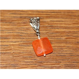 Semi Precious Stone Pendant - Orange Jade Faceted Square 14mm 