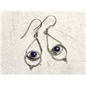 BO205 - Boucles d'Oreilles Argent 925 et Pierre Lapis Lazuli Gouttes 36mm 