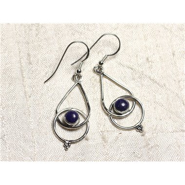 BO205 - Boucles d'Oreilles Argent 925 et Pierre Lapis Lazuli Gouttes 36mm 