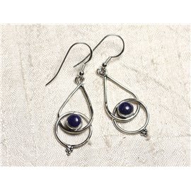 BO205 - 925 Sterling Silber und Lapislazuli Stein Ohrringe 36mm 