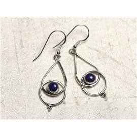 BO205 - 925 Sterling Silver and Lapis Lazuli Stone Drop Earrings 36mm 